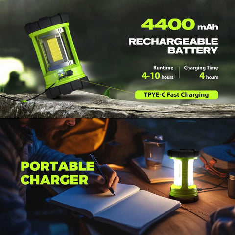 4400mAh 3000LM Rechargeable Camping Lantern With 5 Light Modes Waterproof COB Dual Panels Create 360 Degree Beam