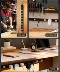 Heavy Duty Surge Protector Power Strip With Ten Grounded Outlets Spaced Generously To Fit Bulky Adapters in a garage, workbench, and desk settings.