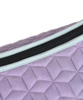 Close-up of Suede Elite Air Tec Dressage Saddle Pad With Breathable Spine Soft Lilac Large Premium Suede Outer And Vegan Leather Girth Patch