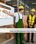 Trainer discussing Hazmat Placards Poster Must Have 49 CFR 172 Identification Chart Class 1 To 9 in a warehouse setting