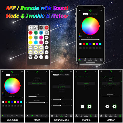 App and remote control options for Starlight Headliner Kit For Cars With Shooting Star And Twinkle Effects Dope RGBW Fiber Optic Lights