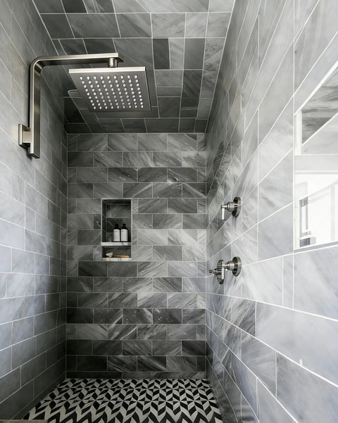 High Rise Shower Arm And Flange With Ten And A Half Inch Gooseneck Wall Riser Solid Brass Brushed Nickel Square Design