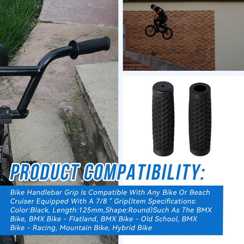 Seven Eighths Inch Bike Grip For Beach Cruisers And All Terrain Bikes Black 125mm Round Handlebar Grip BMX Mountain