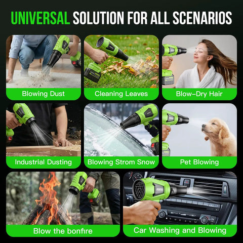Cordless Leaf Blower Turbo Jet Power, Lightweight Handheld Design That Is Super Handy, 6 Adjustable Speed Settings for universal uses