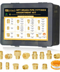 90 Piece Brass NPT Pipe Fittings Kit With Hex Couplings And Reducing Bushings One Eighth To One Half Inch Adapters in box
