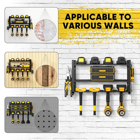 Two Pack Power Tool Organizer Wall Mount With Three Layer Storage And Eight Drill Holders, Beefy Heavy Duty Metal Rack on wall