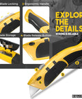 Auto Reload Utility Knife With 10 Preloaded SK5 Blades, Heavy Duty Retractable Box Cutter showing blade storage and ergonomic handle