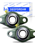 Two DEEPDREAM UCFL206-20 pillow block bearings, 1-1/4 in bore, flange-mounted, self-aligning, solid base, green housing.