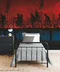 Stranger Things Upside Down Peel And Stick Wall Mural, 63 Sq Ft Coverage, 10.5 Ft Wide By 6 Ft High in bedroom setting