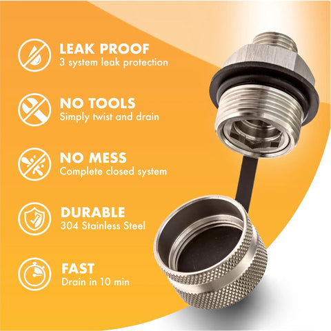Mess Free Quick Twist Oil Drain Valve For DIY Oil Changes No Tools Required M14 1.50 Thread Stainless Steel Drain Plug overview