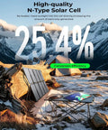 Portable 35W Solar Panel Charger With Fast USB C PD 25W And USB A Folding Solar Charger for camping shown in outdoor mountain setting