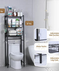 Over Toilet Storage Cabinet With Three Tier Shelves, 62-Inch Tall Black Carbon Steel Bathroom Organizer, Space-Saving Rack For Dorm And Small Bathrooms, Maximizes Vertical Storage And Easy Access
