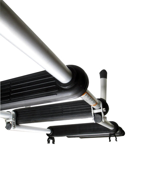 Removable Folding 5 Step Pontoon Boat Ladder With Anodized Aluminum Tubing Built Tough And Holds Up To 300 Lbs Stows Easily On Deck With Rail Mount Clips For Quick Access And Compact Storage, folded 5-step aluminum ladder