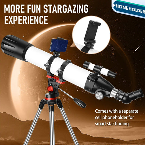 High Powered 90mm 800mm Refractor Telescope For Adults With Fully Coated Optics, Large Aperture For Bright, Clear Moon And Planet Views, Easy Setup For Stargazing, Rich Color, Strong Contrast with phoneholder