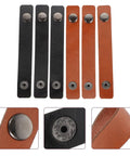 Six Piece Leather Cable Wraps That Straight Up Keep Your Charging Cords Earphones And Phone Wires Tangle Free For Road Trips Commuting And Clean Desk Setup, showing black and brown leather straps.