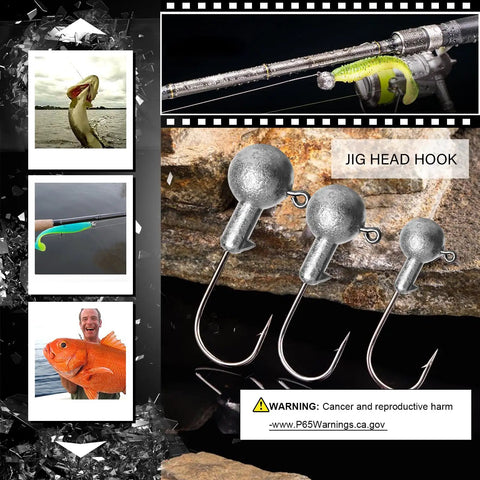 25 Pack 3/16 Oz Barb Jig Head Hooks With Knockout Sharp Blood Grooved Points And Heavy Duty Carbon Stainless Steel on display.