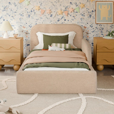 Upholstered Twin Or Full Bed Guard Rail In Chai Shearling, Water Repellent And Stain Resistant, GREENGUARD Gold Certified