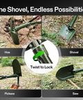 Folding Survival Shovel For Camping And Hiking High Carbon Steel Tactical Entrenching Tool showing hoes, shovels, pickaxes, and saws
