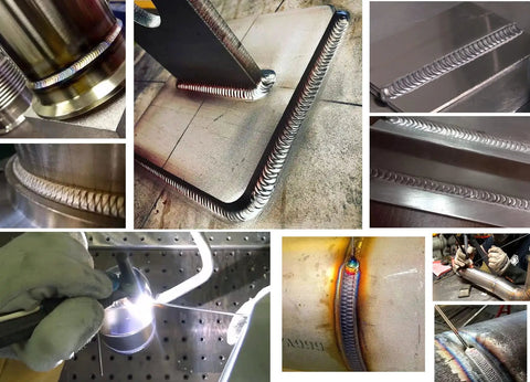 Multiple images of welding using ER70S-6 three thirty second inch TIG filler rods, 36 inch long, pro grade for metal fabrication.