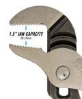 Close-up of Tongue And Groove Pliers 9.5 Inch Straight Jaw With 1.5 Inch Jaw Capacity, Non Slip Undercut Groove Design, Permalock Fastener