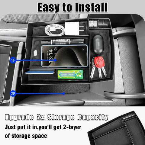 Must Have Center Console Organizer For VW Atlas And Atlas Cross Sport 2024 To 2026 Armrest Storage Tray With Dual Layers