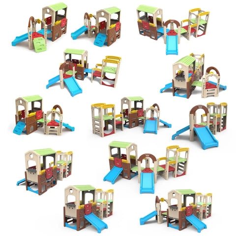 Young Explorers Modular Outdoor Playset For Kids Ages 18 Months To 6 Years with 12 configurations of slides and playhouse