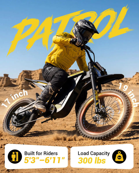 Rider on Patrol Electric Bike For Adults And Teens With 4000W Peak Motor And 40 MPH Top Speed, desert background
