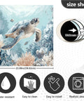 Sea Turtle Blue Dishwasher Magnet Cover Sticker For Refrigerator And Kitchen Appliances, shows ocean scene and sizes.