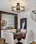 Dining room with Four Light Black Industrial Flush Mount Ceiling Light Fixture For Kitchen Island And Dining Room Farmhouse Style Perfect For Bedroom Foyer Hallway Or Entrance With Rustic Modern Look And A Cool Farmhouse Vibe And Warm Glow.