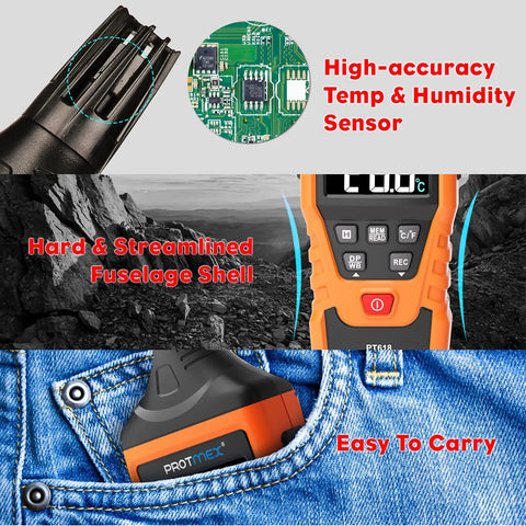 All In One Digital Temperature And Humidity Meter With Wet Bulb Dew Point Readout featuring high-accuracy sensor and portability