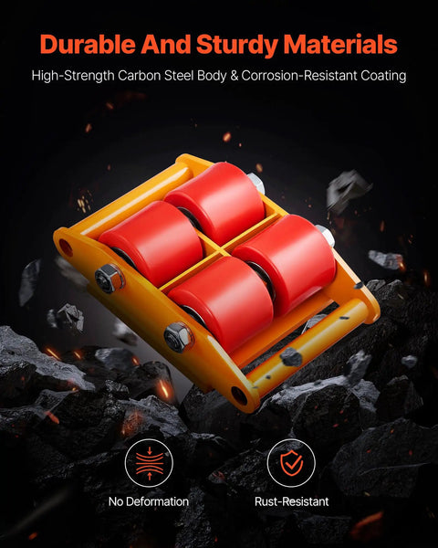 Beefy 4 Pack Heavy Duty Machinery Skates Dollies For Moving Up To 17,637 Lbs With 4 PU Wheels, 360 Degree Rotation