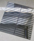 Stainless Steel Peel And Stick Backsplash Kit With 10 Sheets, Polished Silver Subway Brick Tiles for Kitchen Laundry or Fireplace