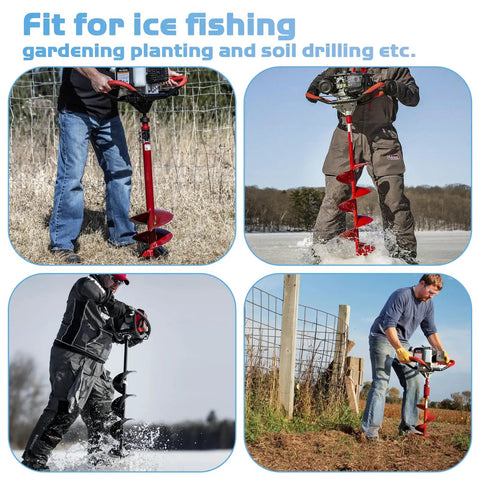 Heavy Duty Two Stage Auger Adapter For Three Quarter And Seven Eighths Inch Shaft Power Drill Ice Fishing And Garden Hole Digging Attachment Fits Standard Augers Durable Drill Accessory For Quick Digging; showing use in ice and soil drilling