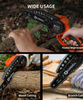 Compact 6 In Cordless Chainsaw Packs Serious Brushless Punch For No Sweat Tree Trimming And Limb Lopping Secure Lock Handles Business Smoothly Comes Loaded With Dual 21V Batteries Plus Backup Chains For Your Yard in use for branch cutting.
