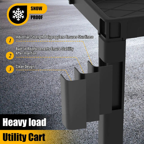 Heavy Duty Rolling Tool Cart With Deep Two Shelves 40 X 17 Inch Plastic Utility Cart On Wheels, showing structure and design