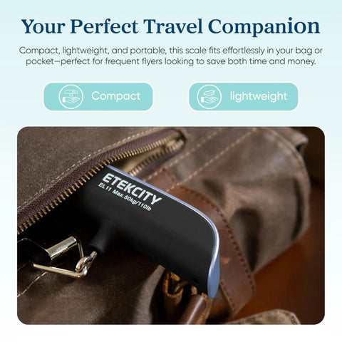 Digital Luggage Scale for Travel Essentials, Hanging Baggage Scale With Temperature Sensor, 110 Pound Capacity, Compact Lightweight Blue