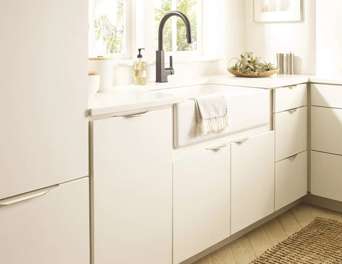 Polished Nickel Edge Cabinet Pull Aloft 8 And 9 Sixteenth Inch Center To Center Modern Drawer Pull on flat front kitchen cabinets