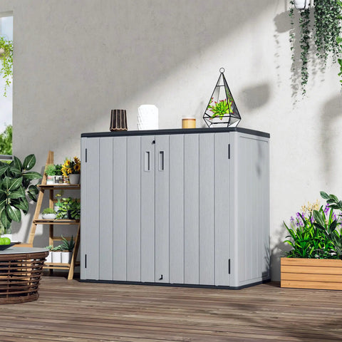 Large Outdoor Storage Box Resin Sheds With Lockable Waterproof Cabinet for Balcony with plants and decor accessories
