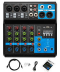 Five Channel Mini DJ Mixer With Bluetooth USB Interface Two XLR Mic Inputs MP3 Player 48V Phantom Power For Karaoke Live Streaming And Studio Recording Rugged Metal Build with cables and manual