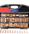 Heavy Duty Copper Battery Cable Lugs Kit With 120 Pcs Ends For AWG 1/0 To 2/0 And 1, 2, 4, 6, 8 Gauge Includes 60 Pcs 3:1 Heat Shrink Tubing