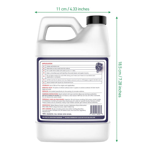 Back view of Concrete Countertop Sealer 750ml Satin Finish Water Based Formula That Is Food Safe And Non Toxic VOC Free