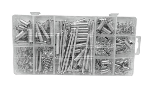 Heavy Duty 200 Piece Spring Assortment Kit Steel Wire Extension Replacement Set With Plastic Storage Box For Garage And Home Repairs, clear box