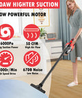 Rugged Cordless Vacuum Cleaner With Five In One Setup And Hella Mighty 500 Watt Brushless Motor Pulling Savage 100AW Suction in use on a tiled floor.