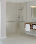 Modern bathroom featuring 36 Inch Heavy Duty Bathroom Grab Bar With Stainless Steel Rail And Zinc Posts, ADA Compliant, in shower area.