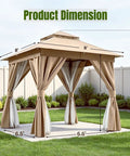 8x8 Ft Outdoor Gazebo With Metal Frame And Double Roof Canopy Mosquito Netting Privacy Screen in garden setting