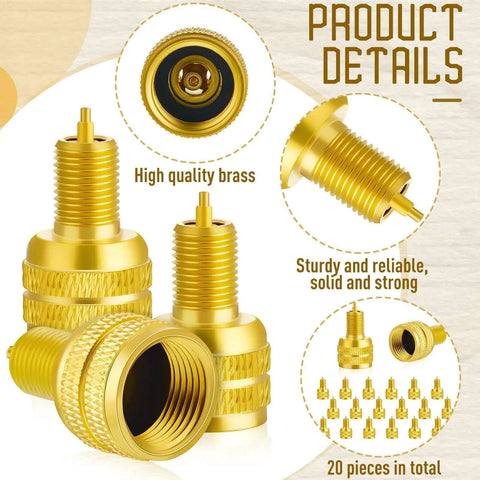 20 Pcs Large Bore Tire Valve Adapters Brass 22mm External Stem Reducers Connectors In Gold Heavy Duty Performance