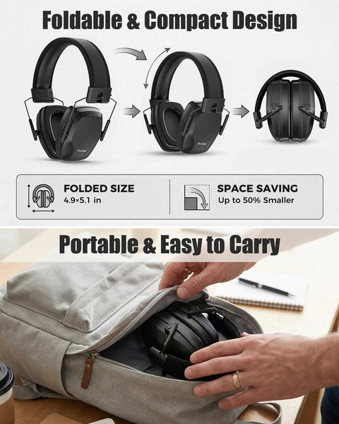 High Quality Hearing Protection Ear Muffs SNR 29 dB Noise Canceling for Adults Teens with foldable design and portable carry.