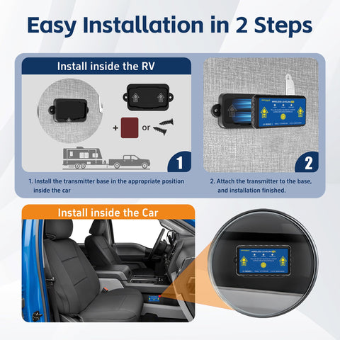Wireless RV Leveling System And Off Road Inclinometer With Slick Magnetic Base installation steps inside RV and car.