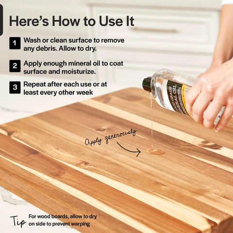 Applying Food Grade Mineral Oil For Wood Cutting Boards, Countertops And Butcher Blocks to prevent cracking and drying