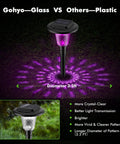 Image of one 8 Pack Glass Solar Outdoor Light With 1000mAh Solar Panel Warm White Color Changing Modes in purple illumination.